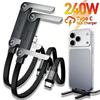 1-2PCS 240w Fast Charging Foldable Bracket Data Cable 90° Elbow Data Wire with Phone Tablet Stand for IPhone IPad Xiaomi Samsung