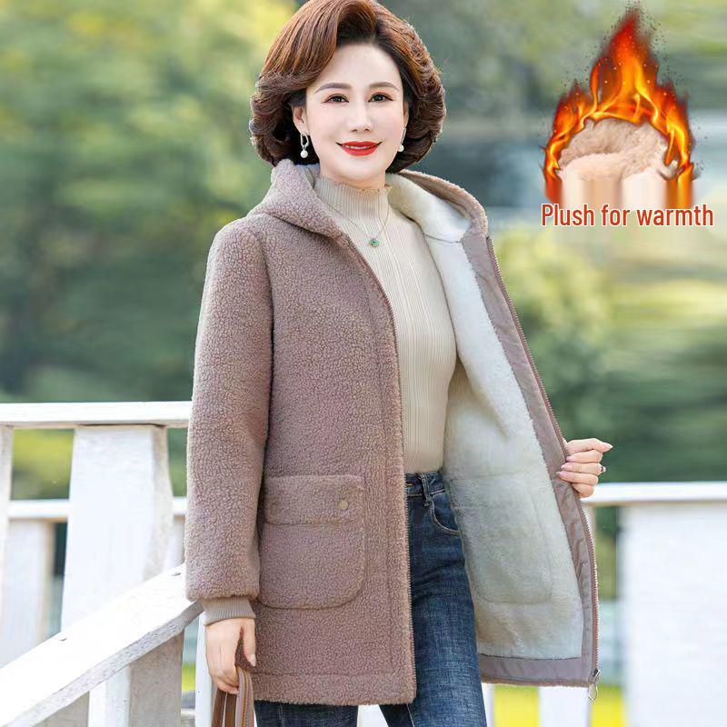 Velvet-Lined Hooded Cotton Coat: Thick, Warm, Fashionable Outerwear for Autumn/Winter, Perfect for Middle-Aged and Elderly Women