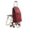 Compact Folding Stair-Climbing Trolley with Seat, Stainless Steel Rod, Outdoor Grocery Cart