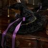 Halloween Night Decorations Witch Hat for Women Lace Wizard with Ribbon Bow Black Party Mesh Veil Costume Accessory Adults Fancy Dress Cosplay