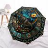 Dinosaur Glass Art Pattern Umbrella, Portable and Foldable Design, 8 Ribs, a Casual Accessory for Halloween, Christmas, and Birthday Gifts.