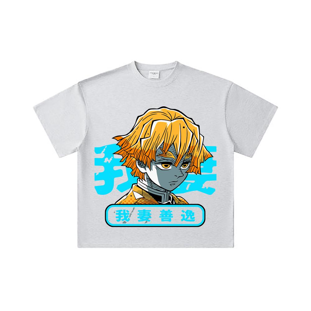 260 GSM Double Yarn 32 Count 100% Cotton Demon Slayer V100 Zenitsu Print Unisex Heavy Cotton T Shirt