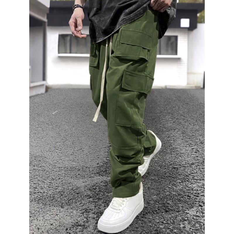 

Casual overalls men s spring and autumn new loose straight long pants S армия зеленый
