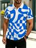Męska koszulka polo outdoor z wieloma specyfikacjami, wielokolorowa, materiał poliestrowy, abstrakcyjny niebiesko-biały wzór falisty, drukowana 2D (Bez tekstury),
