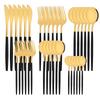 36Pcs Dinnerware Set Stainless Steel Tableware Set Black Gold Flatware Knife Fork Dessert Spoon Luxury Western Cutlery Set
