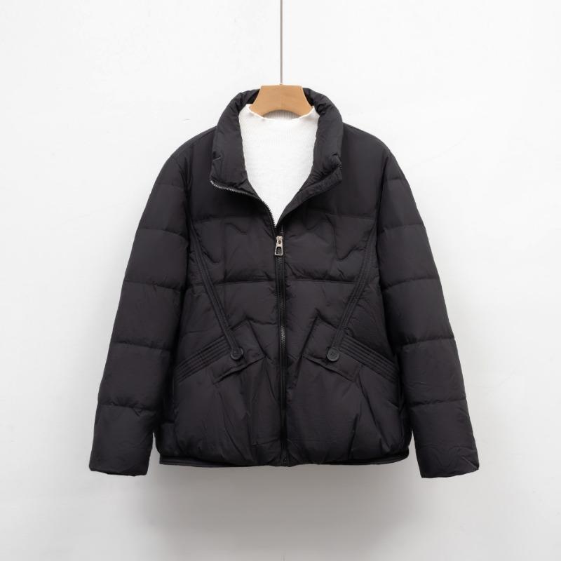 Pinghu light down jacket women's new short fashion small loose stand-up collar white duck down warm winter coat