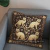 2D Golden Cats With Vine And Flowers Pillow Cover Pattern Cushion Cover Suitable For Sofa Bedroom Car Pillow Cover