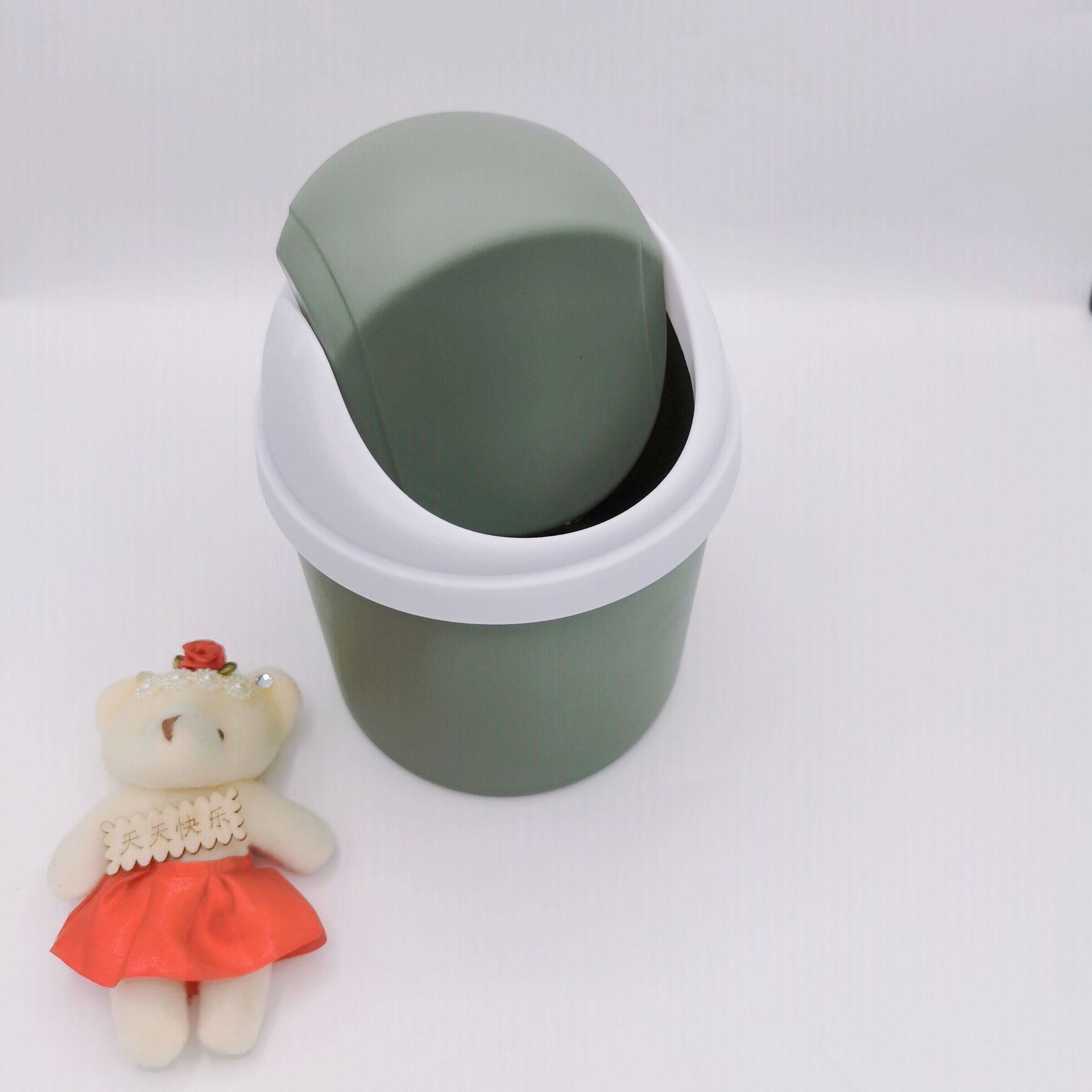 

Міні-настільний кошик для сміття з кришкою-гойдалкою - маленький пластиковий кошик для сміття для домашнього офісу. оливковий колір