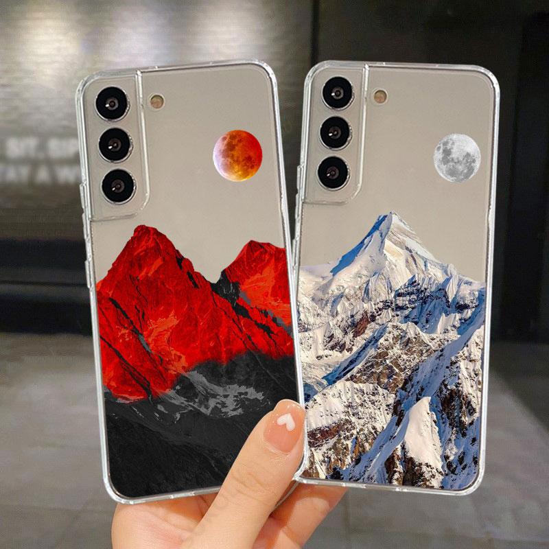 Transparente Hülle für Samsung Galaxy S22 S20 FE S21 S10 S9 Plus Note 20 Ultra 10 Lite 9 Weiche TPU Handyhülle Ästhetischer Schneeberg
