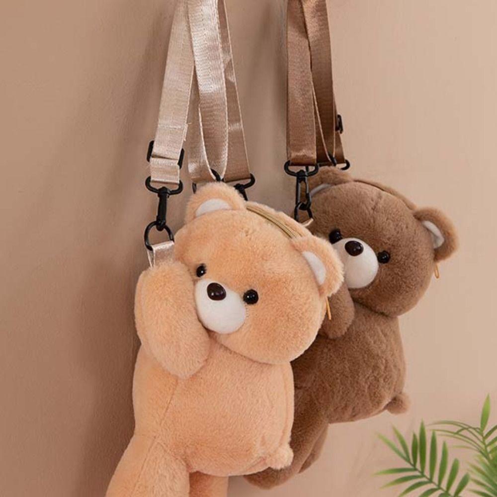 Large Capacity Plush Bear Crossbody Bag Plush Toy Animal Shoulder Bag Children Backpack  Students