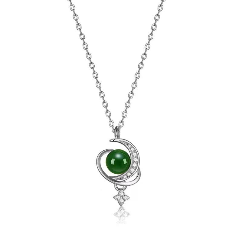 

Hot Selling New S925 Sterling Silver Hetian Jade Star Moon Pendant Necklace for Women 925 silver белый