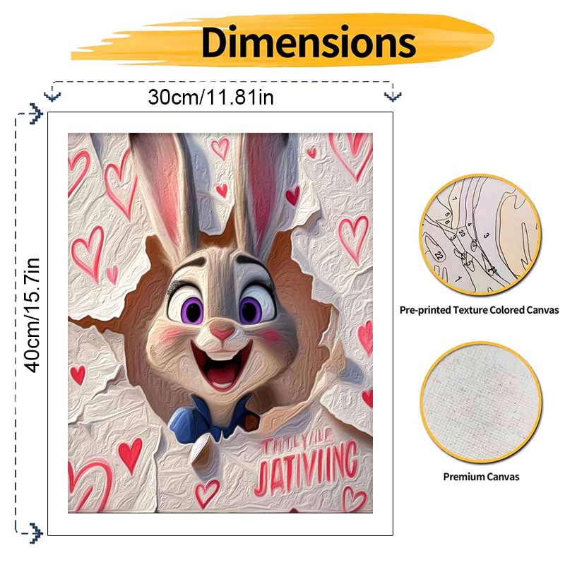 Disney DIY Painting Kit Judy Hopps Classic Style Home Decor Craft Gift Idea Art Paint by Numbers Romantic Love Heart Rabbit Pattern