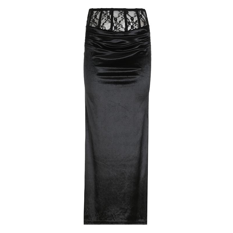 

Fashion Abstinence Series Lace Patchwork Fishtail Skirt Black L