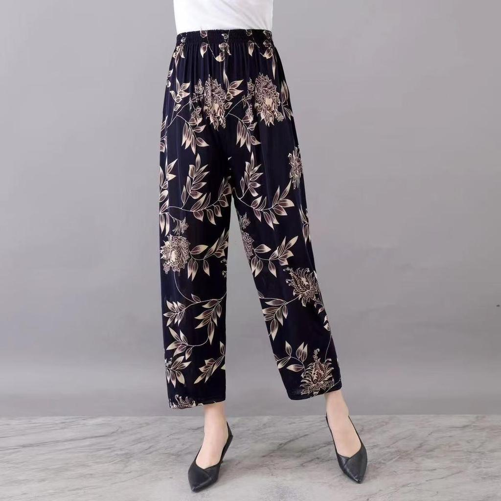 Lässige Sommer Damen Übergröße Eisseide Hose mit hohem Bund für Mittelalte und Ältere