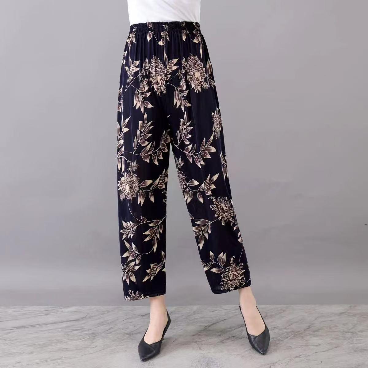 

Повседневные летние женские брюки большого размера из ледяного шелка с высокой талией для женщин среднего и пожилого возраста One Size (100-160 jin)