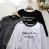 2025 Spring Korean Brushed Ruched Patchwork Letter Print Long Sleeve Women's T-shirt