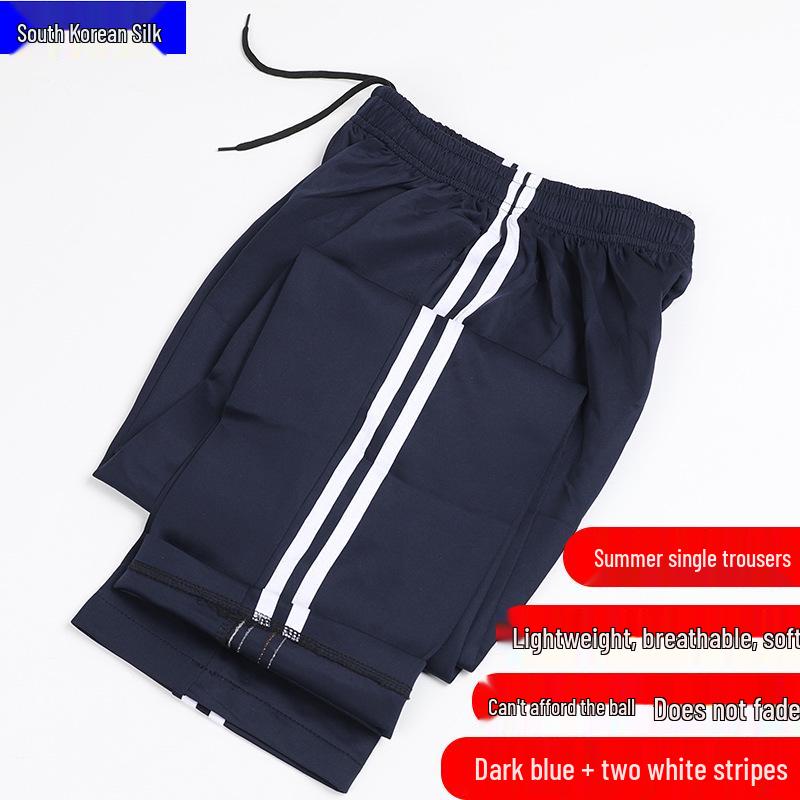 

Unisex Dark Blue Straight-Leg School Uniform Pants with Double White Stripes, Ideal for Spring and Autumn. 3XL