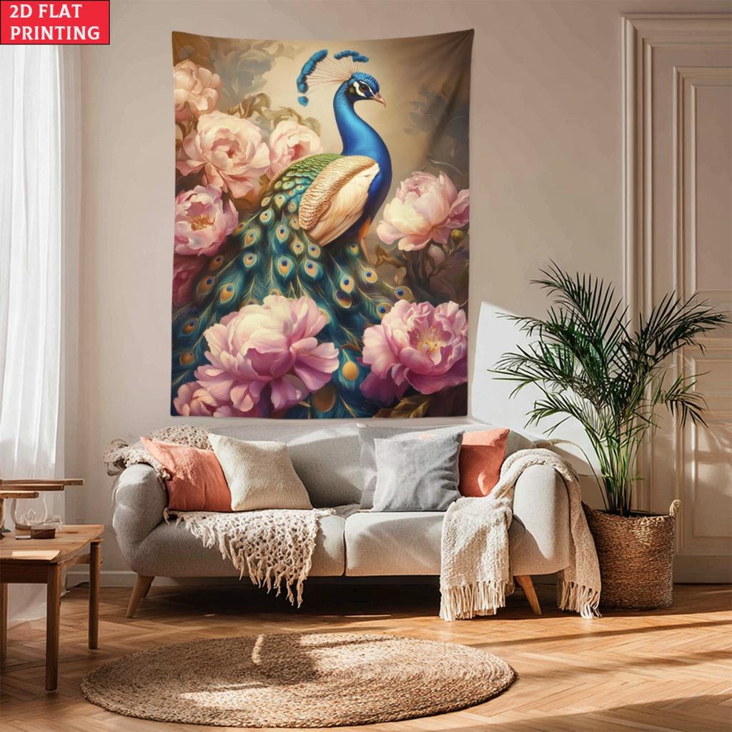 Peacock Tapestry Bird Art Wall Hanging Floral Bohemian Decor Elegant Home Decoration Tropical Nature Art Living Room Accent