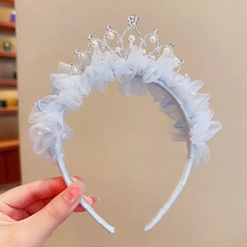 Sweet Lovely Girl Headband Hair Accessories Pink Blue Kawaii Lace Headband Children Holiday Gift Princess Girl Accessories Crown