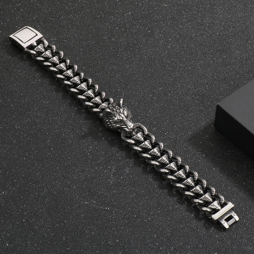 Cast Wolf Dog Head Bracelet for Men Cool Jewelry - Stainless Steel 316L - KB184389-KJX