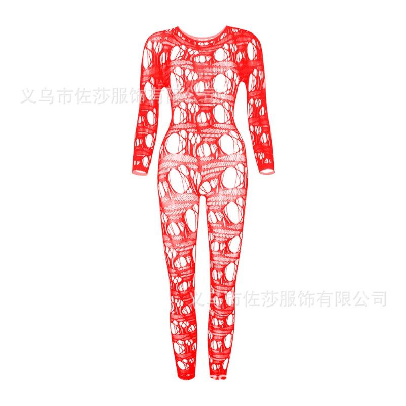 Sexy Underwear New Women's Jacquard Sexy One-piece Mesh Long-sleeved Hollow Tights Hollow