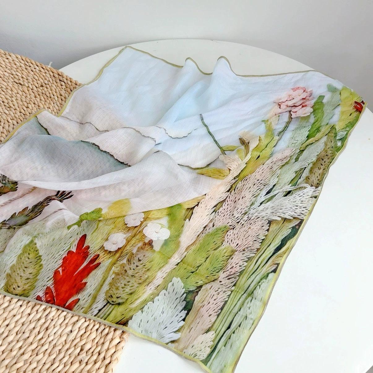 

Japanese-style Printed Linen Small Square Scarf Breathable Women s Triangle Scarf Headscarf 65x65cm