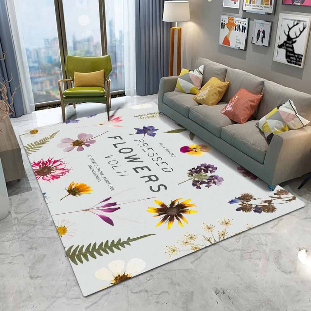 Yellow Flowers Flower on Black Background Non Slip Mat Area Rugs Floor Carpet for Kitchen Bedroom Living Room Decoration