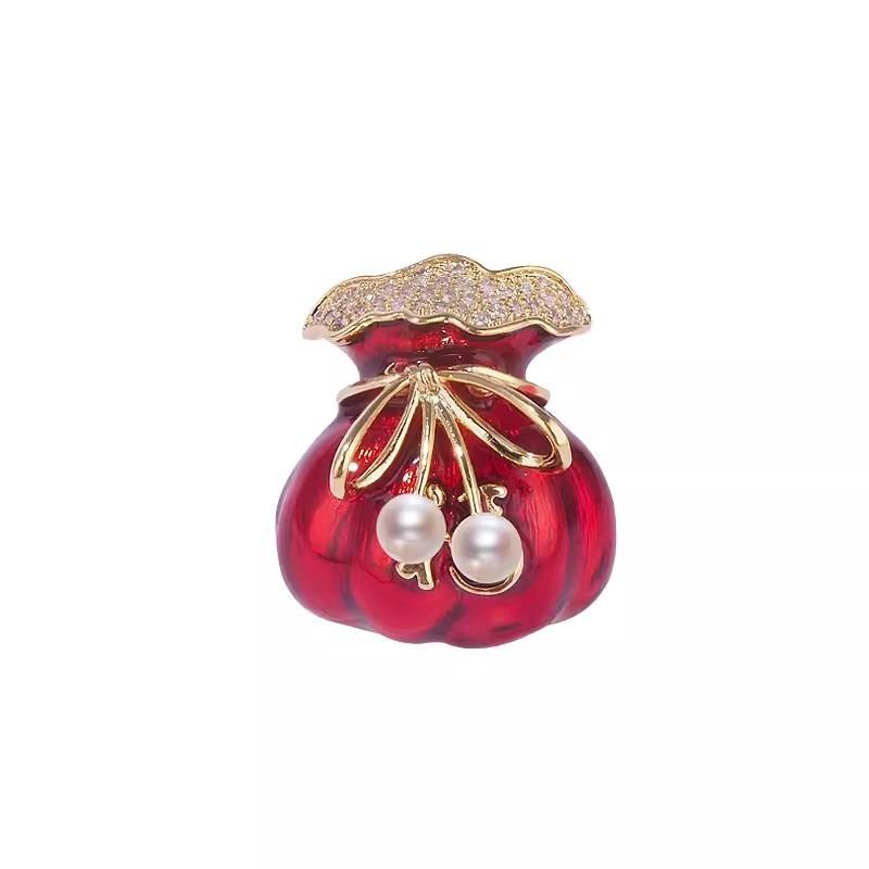 Festive Red Brooch, Exquisite Small Lucky Bag for Women, Corsage, High-end and Elegant Blessing Pin, Suit Accessory