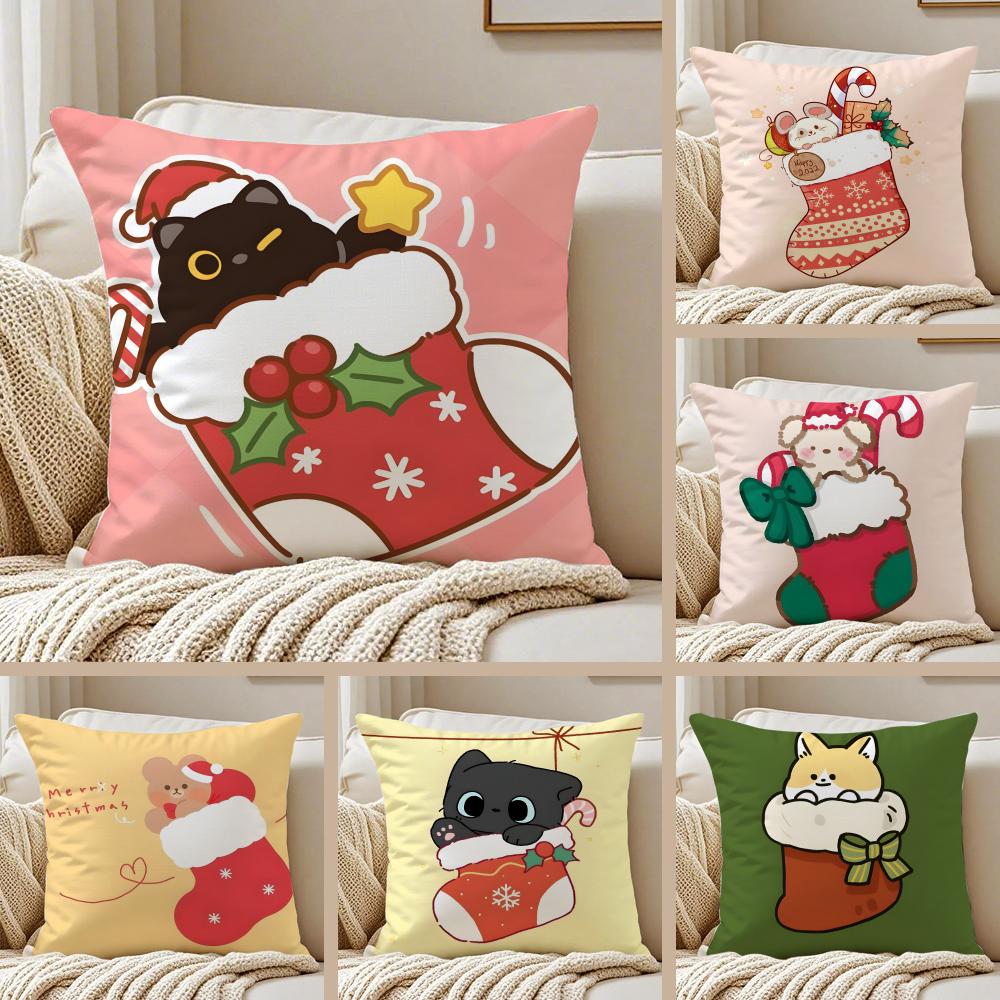Christmas Stocking  Holiday Cushion Cover Pillowcase Antidustmite living Room Sofa Decor Cushion Room