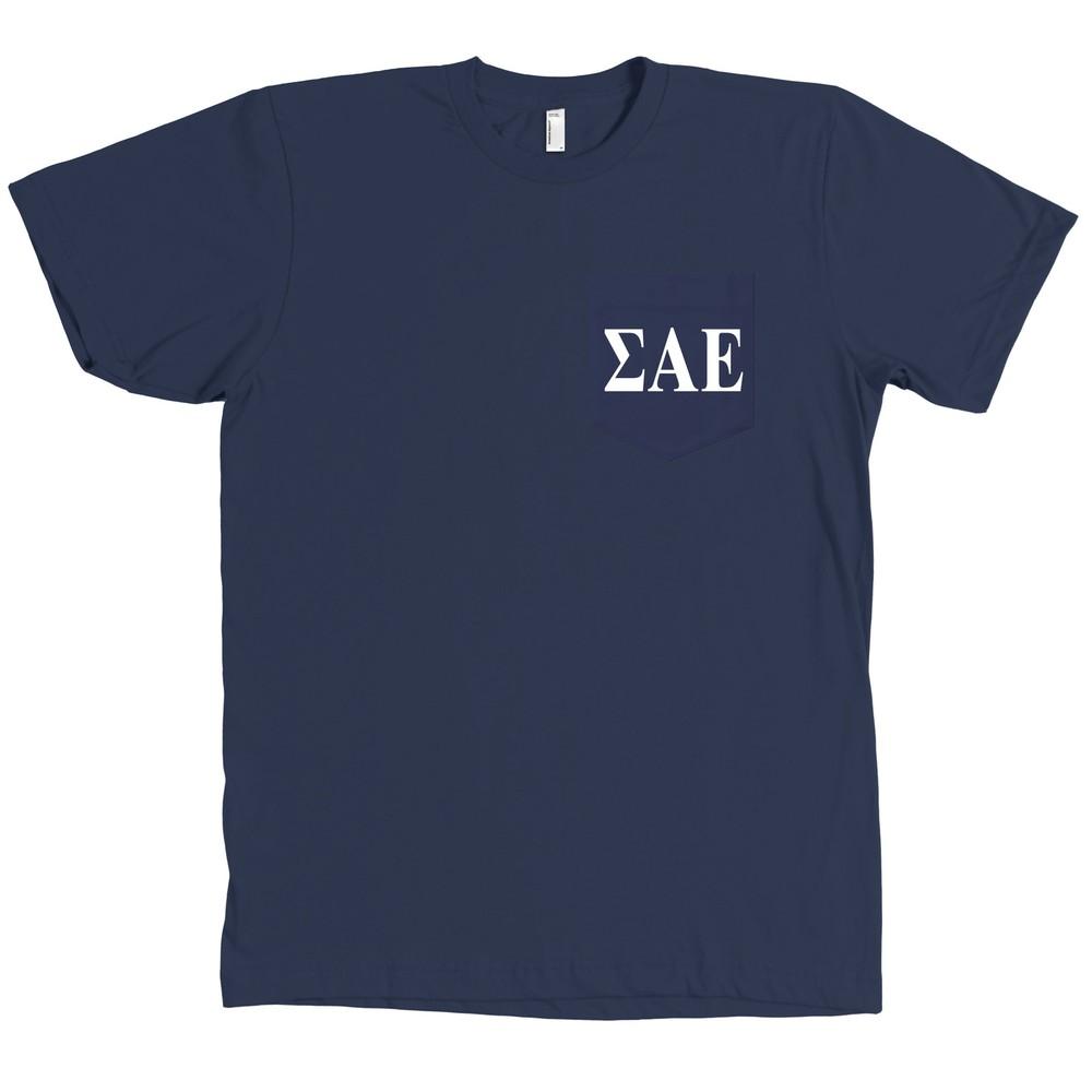 Sigma Alpha Epsilon SAE Bella + Canvas POCKET Navy  Fraternity Tee NEW Unisex T-Shirt XL