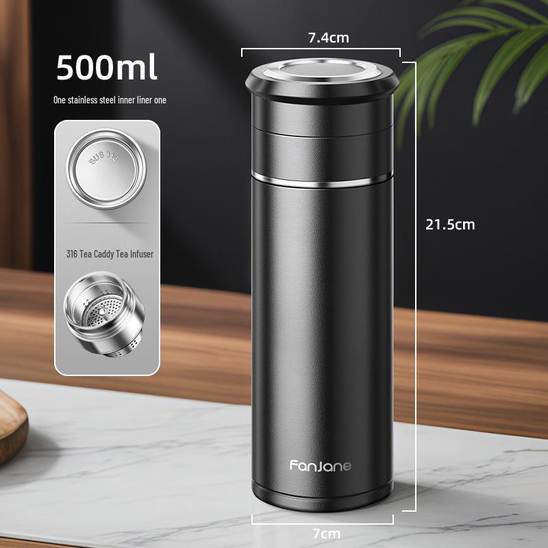 Stainless Steel Thermal Cup with Tea Separator and Portable Lanyard for Men