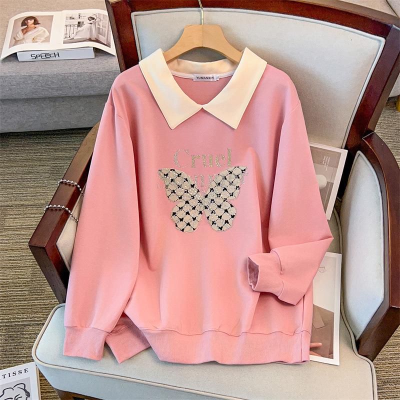 Plus Size Autumn Lapel Sweatshirt (Chest Circumference: 150/160cm, Suitable for 200-350 Jin)