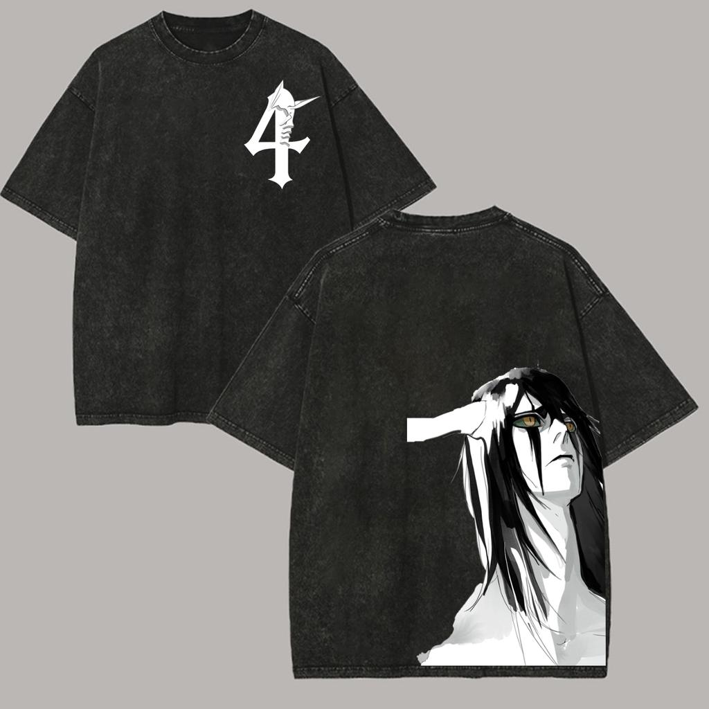 Anime BLEACH Ulquiorra Cifer Men Short Sleeve Manga T-shirts Vintage Washed T Shirt Casual Cotton Tee Harajuku Male Tshirt