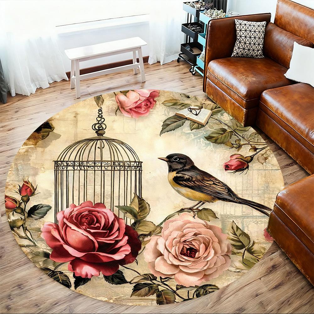 1PC bird cage flowers Office Round Area Rug, Under Office Chairs Bedroom Living Room Home Decor, Carpet for Office -1110100