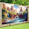 2D Mountain Waterfall Bridge Backdrop, Nature Landscape Photography Background