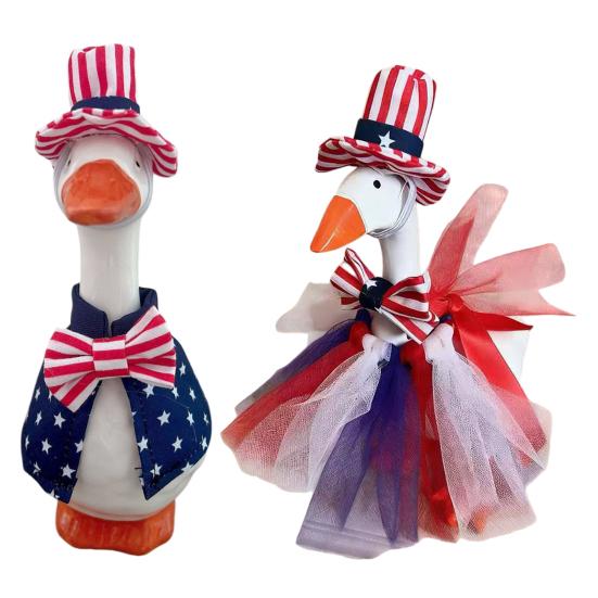 Goose Costume for 7 Inch Mini Desk Goose Doll Patriotic 4th of July Outfit with Hat And Dress Independence Day Festival Decoration
