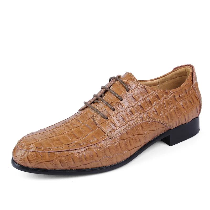 Crocodile Pattern Mens Dress Shoes Genuine Leather Formal Footwear Luxury Elegant Casual Business Shoes Punk Style Oxford Shoes