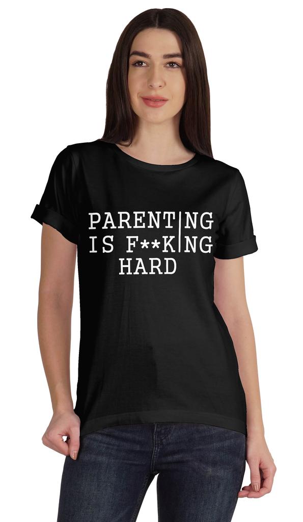 Inkmeso Scoop-Neck Parenting Is F**King Hard Graphic Tshirt Short Sleeve