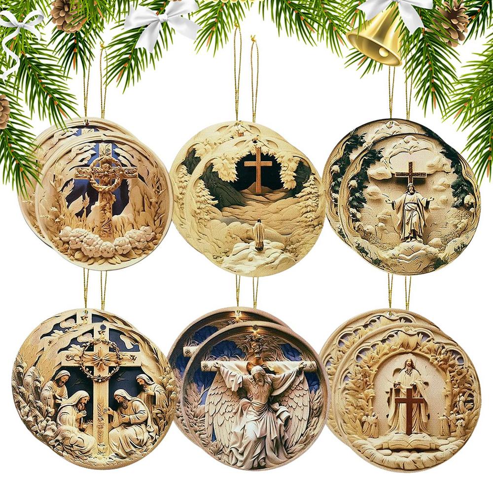 Religious Christmas Ornaments 12 Pieces Wood Festive Ornament Hangable Jesus Decor For Tree Church Rearview Mirror School Living