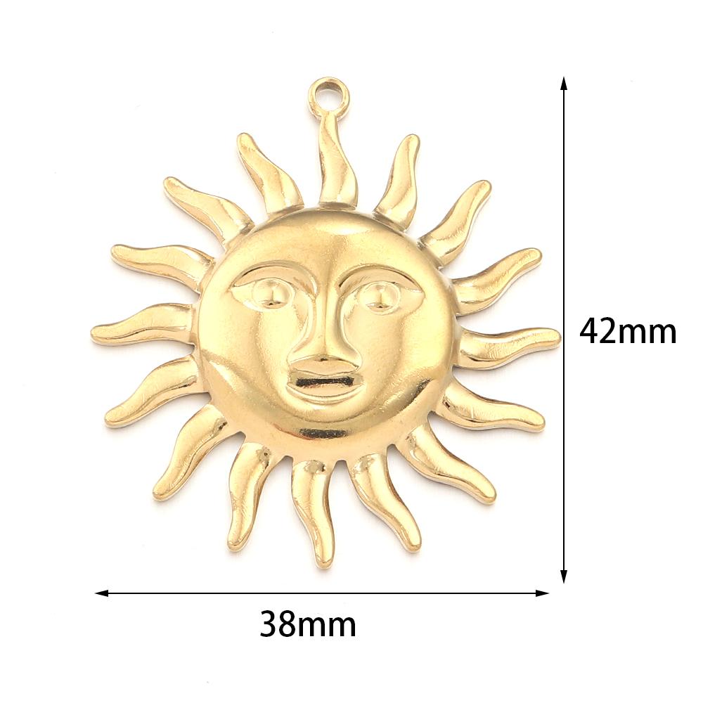 2pcs/lot Stainless Steel Retro Pendant Gold Color Sun Flower Moon Shape Charms For DIY Crafts Necklace Earrings Gift Accessories