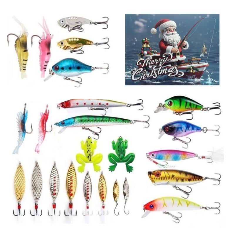 24Pcs Fishing Tackle Advent Calendar Fishing Lure Swimbaits Artificial Hard Baits Christmas Gift for Dad & Fishing Lover