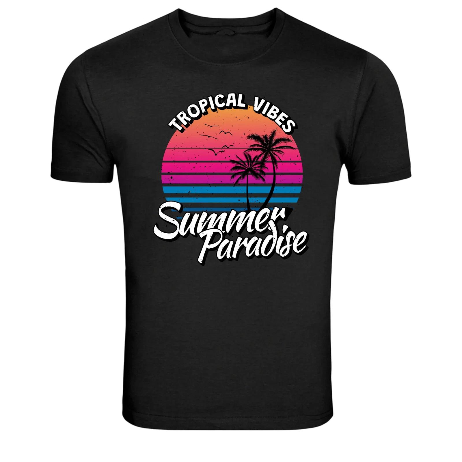 Summer Paradise Tropical Vibes Sunset Graphic T Shirt Beach Tee S