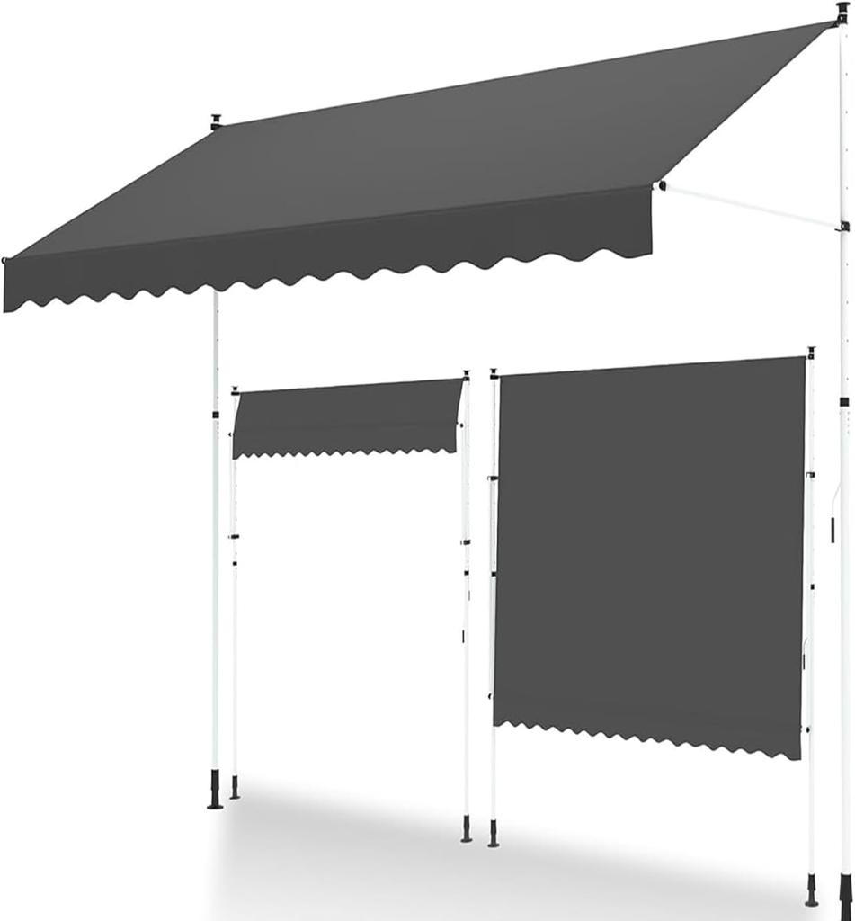 YODOLLA Retractable Manual Awning 2x1.2m - UV Resistant, Easy Installation, Stable Aluminum Frame - Dark Grey