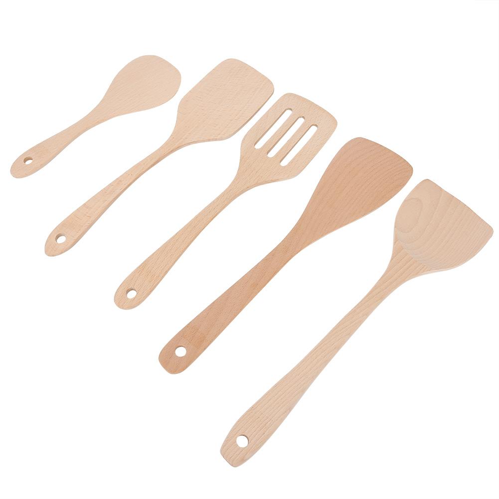 5dílná sada Dřevěná špachtle Lžíce Vařicí nástroj Domácí kuchyňské náčiní Sada pro nepřilnavou pánev