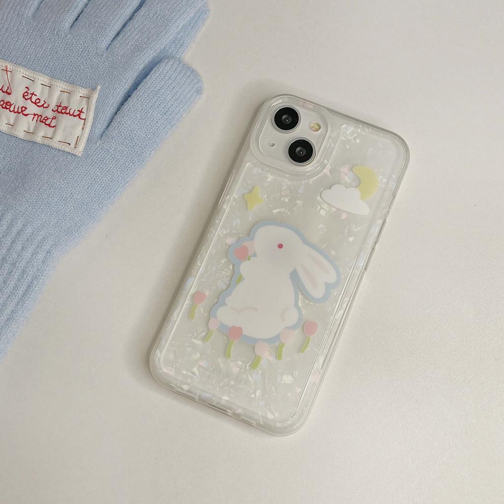 Ins Shiny Shell Rabbit Flower Cute Shell For Iphone 13 11 Promax 12 14 Pro Max Silicone Soft Shockproof Bunny Phone Case Capa
