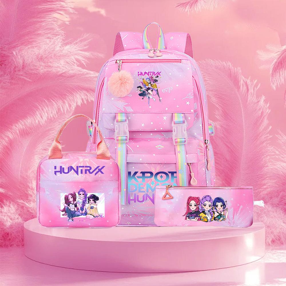3 Peças/conjunto Mochila Fofa Estampada de Anime Kpop Bolsa de Viagem de Grande Capacidade para Adolescente Menina Menino Mochila Escolar Presente para Criança Rucksack