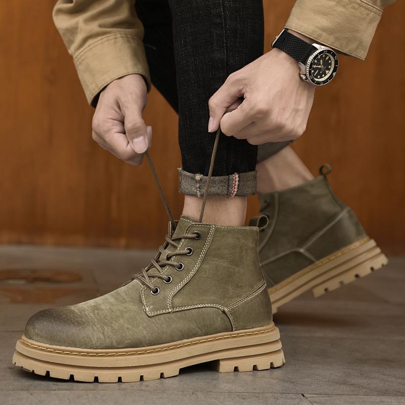 Men's High Top Matte Leather Martin Boots - Outdoor Work & Hiking Casual Boots for Autumn & Winter.
