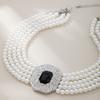 Charm Rhinestone Necklace Imitation Pearl Women Choker Vintage Pearl Multilayer Necklace  Party