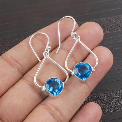 Schweizer Blautopas 925 Sterlingsilber Schmuck, Handgefertigte Wunderschöne Silberohrringe, Topas Edelsteinschmuck Für die Liebe