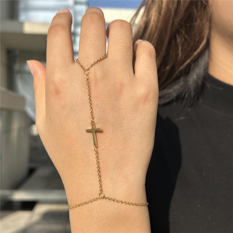 Braccialetti a Mano con Croce Piccola Placcati Oro 18K in Acciaio Inossidabile Impermeabili per Donne Moda Retro Carini Braccialetti a Croce Gioielli